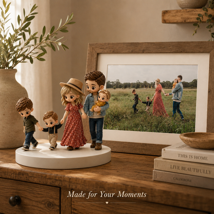 Custom 3D Printed Family Figurine from Photo with DIY Paint Kit