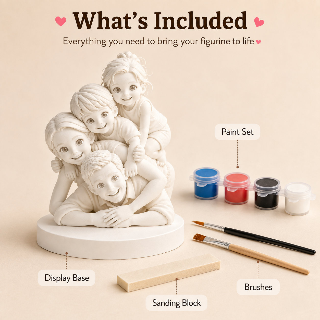 Custom 3D Printed Family Chibi Figurine from Photo with DIY Paint Kit