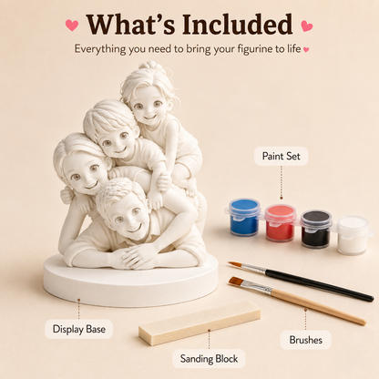 Custom 3D Printed Family Chibi Figurine from Photo with DIY Paint Kit