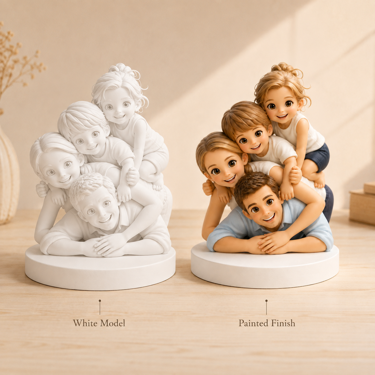 Custom 3D Printed Family Chibi Figurine from Photo with DIY Paint Kit
