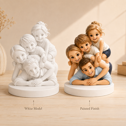 Custom 3D Printed Family Chibi Figurine from Photo with DIY Paint Kit