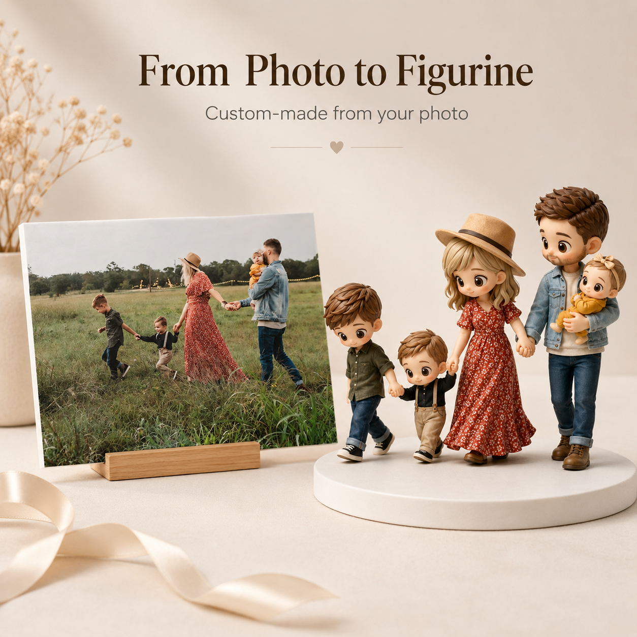 Custom 3D Printed Family Figurine from Photo with DIY Paint Kit