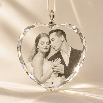 Personalized Heart-Shaped Crystal Photo Pendant for Couples