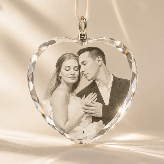 Personalized Heart-Shaped Crystal Photo Pendant for Couples