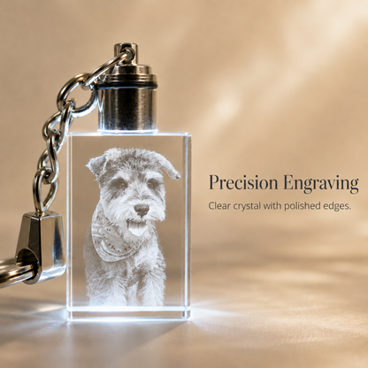 Personalized LED Crystal Pet Photo Keychain with Custom Engraving
