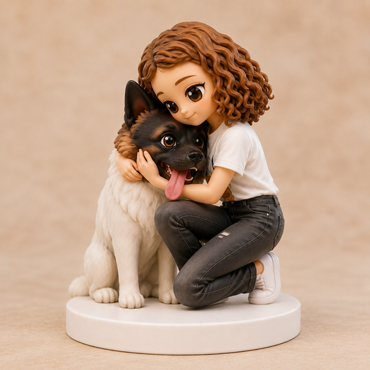 Custom Pet & Owner Chibi Figurine from Photo with DIY Paint Kit