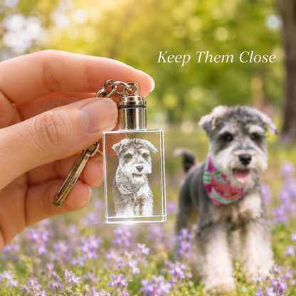Personalized LED Crystal Pet Photo Keychain with Custom Engraving