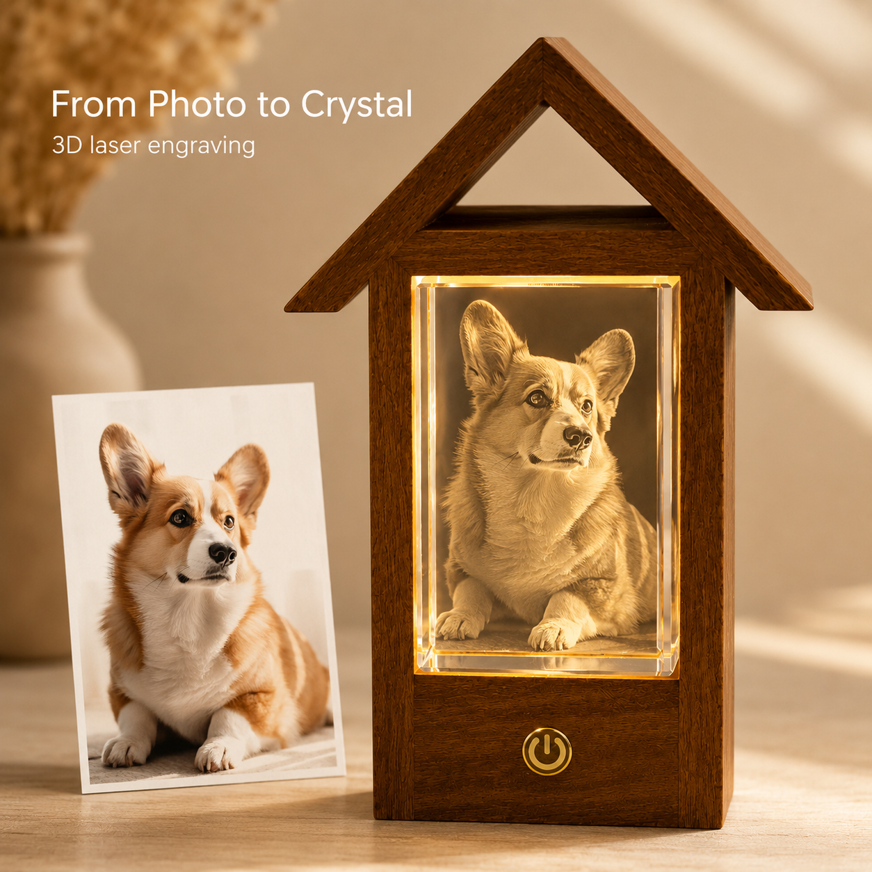 Personalized 3D Crystal Pet Photo Memorial Lighted House