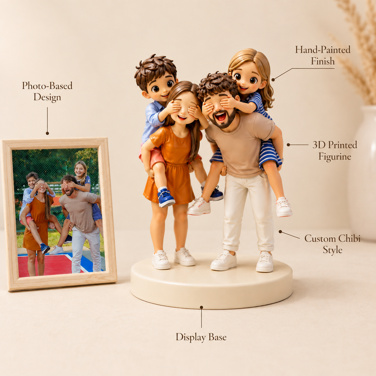 Custom Photo Chibi Figurine - Personalized 3D Family Keepsake Gift