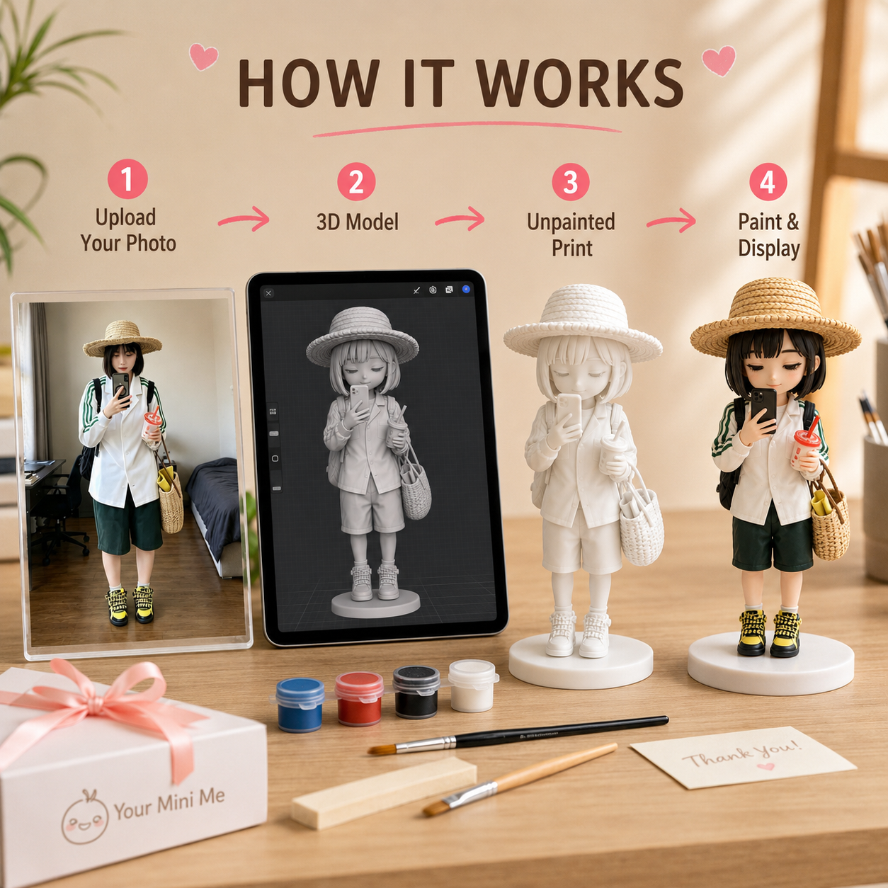 Custom 3D Printed Woman Figurine from Photo with DIY Painting Kit
