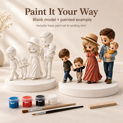 Custom 3D Printed Family Figurine from Photo with DIY Paint Kit