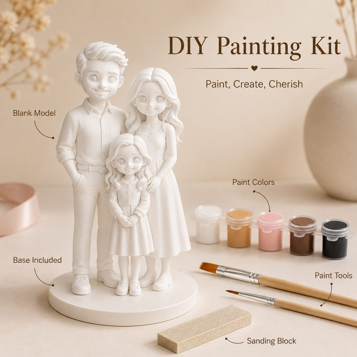 Custom 3D Printed Family Chibi Figurine from Photo with DIY Kit