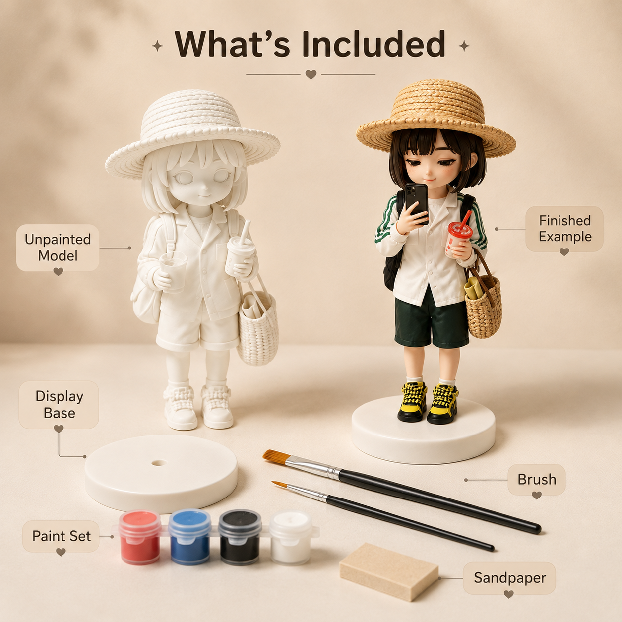 Custom 3D Printed Woman Figurine from Photo with DIY Painting Kit