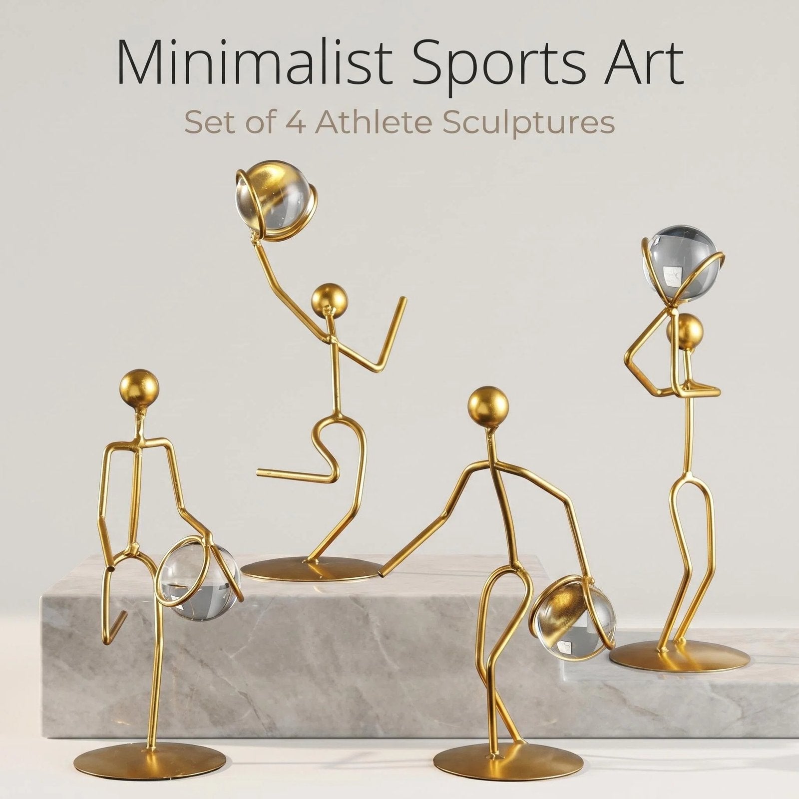 Gold Metal Athlete Crystal Ball Table Decor