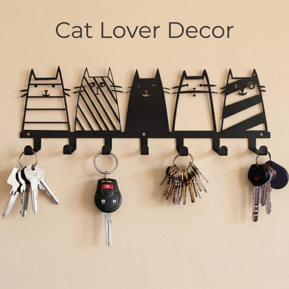 Black Metal Cat Key Holder Wall Hook