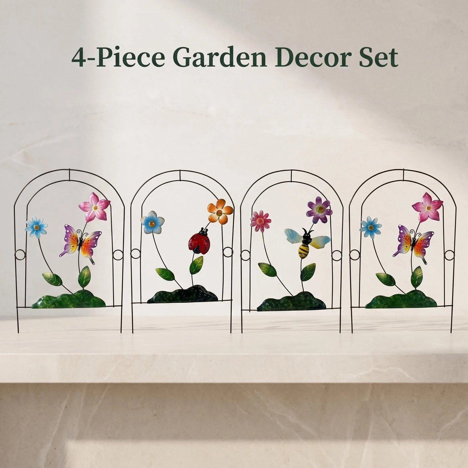 4-Piece Metal Flower Garden Stake Set