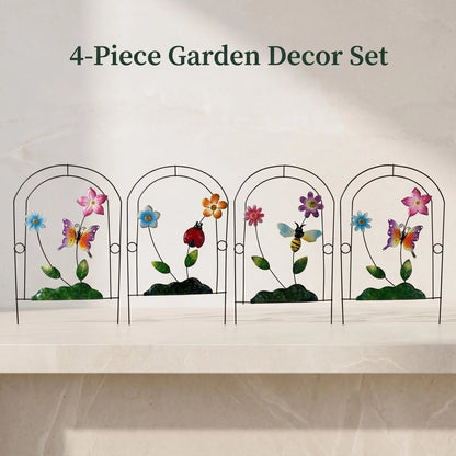 4-Piece Metal Flower Garden Stake Set