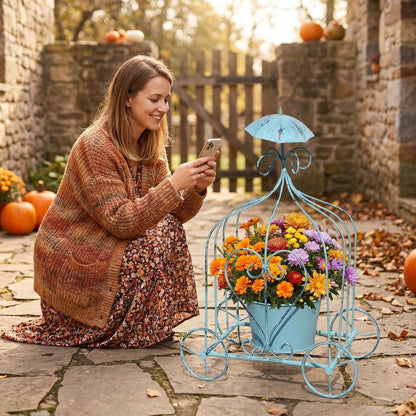 Rustic Metal Pumpkin Carriage Planter alternate product view