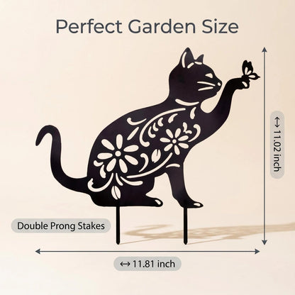 Floral Cat & Butterfly Metal Garden Stake product detail view