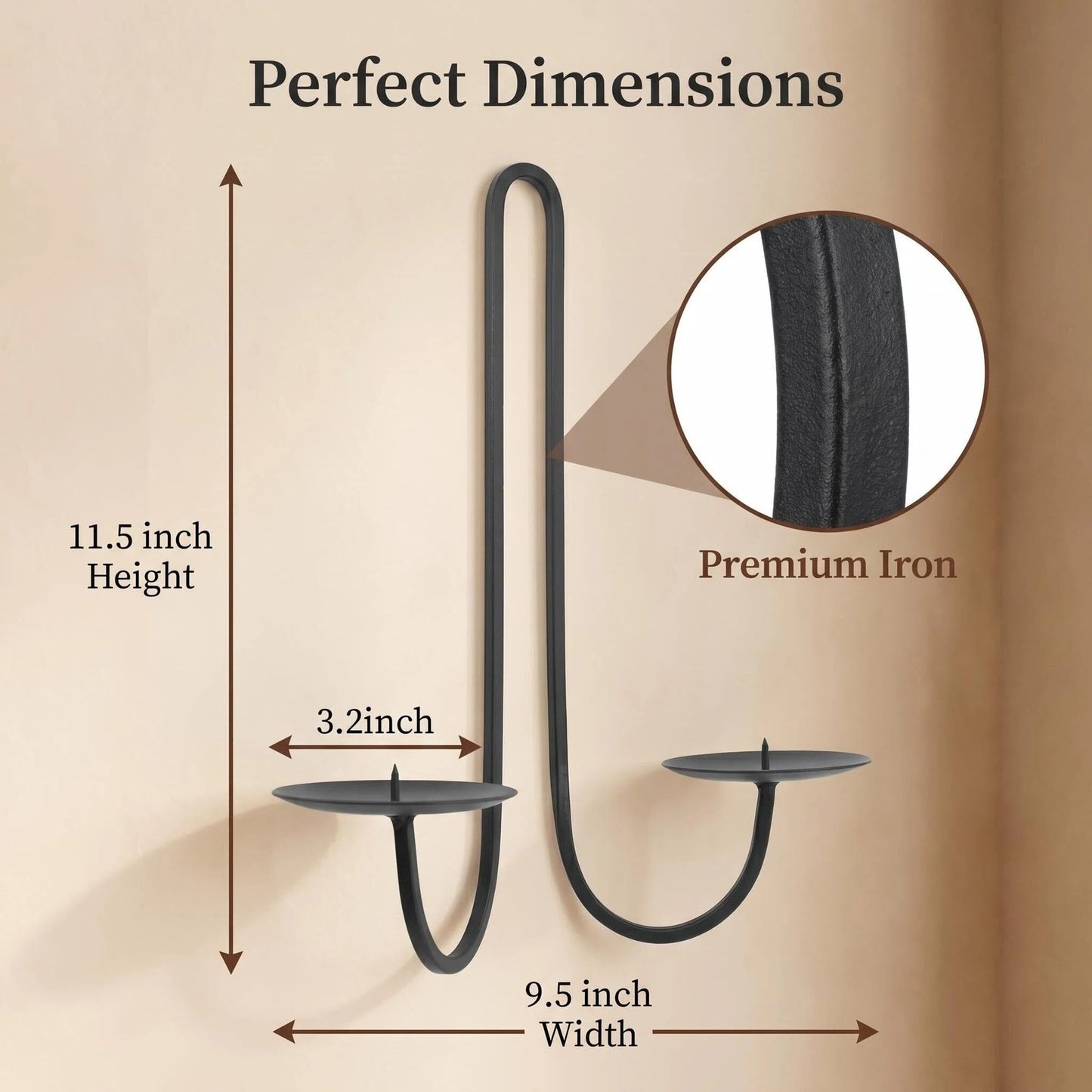 Modern Black Iron Wall Candle Holder alternate product view