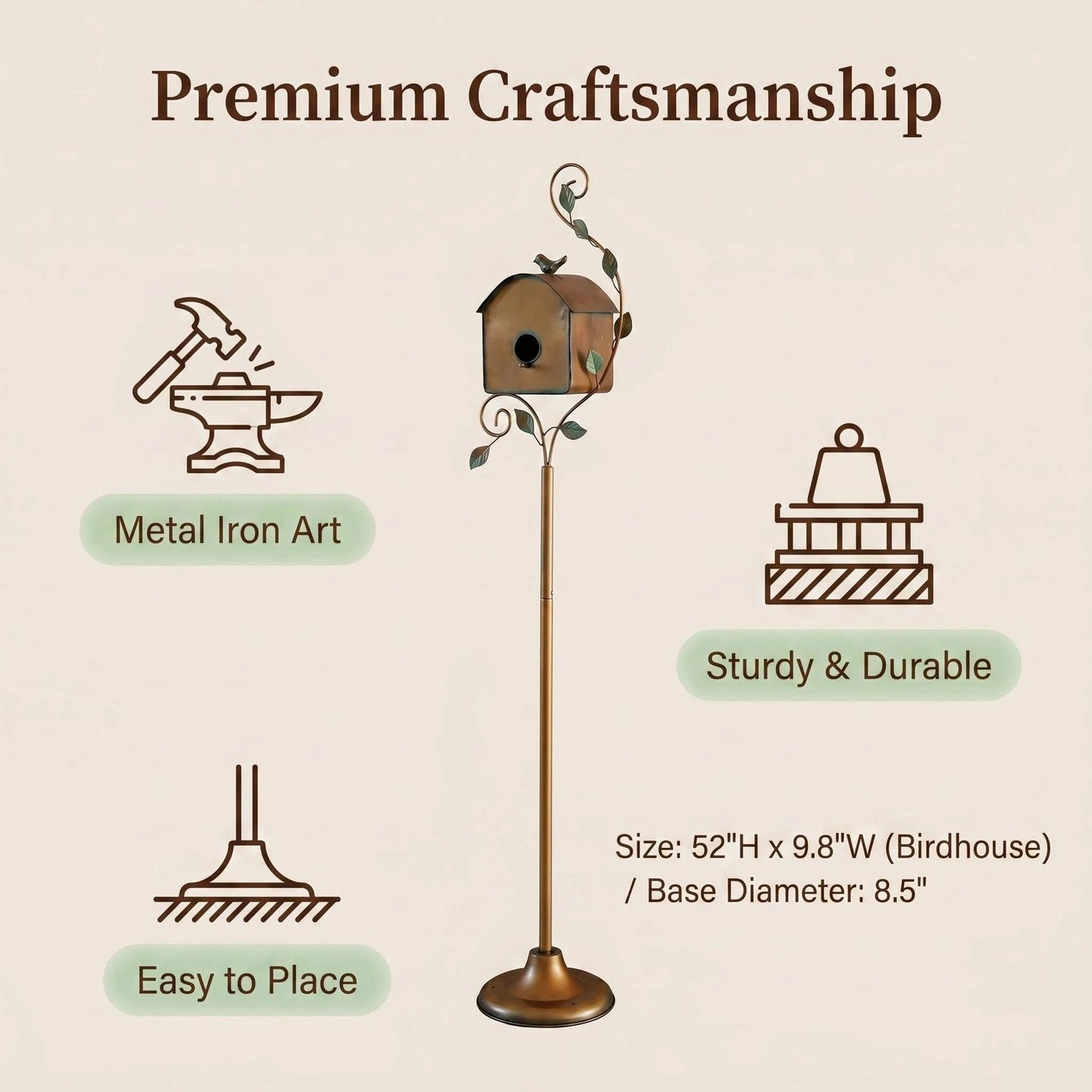 Metal Garden Birdhouse Stand alternate product view