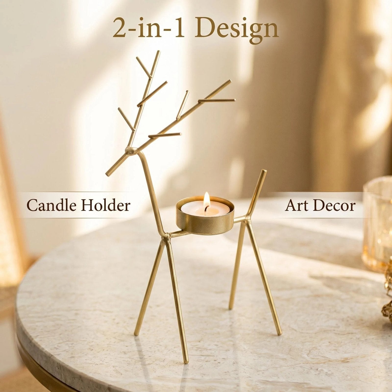 Gold Deer Metal Candle Holder alternate product view