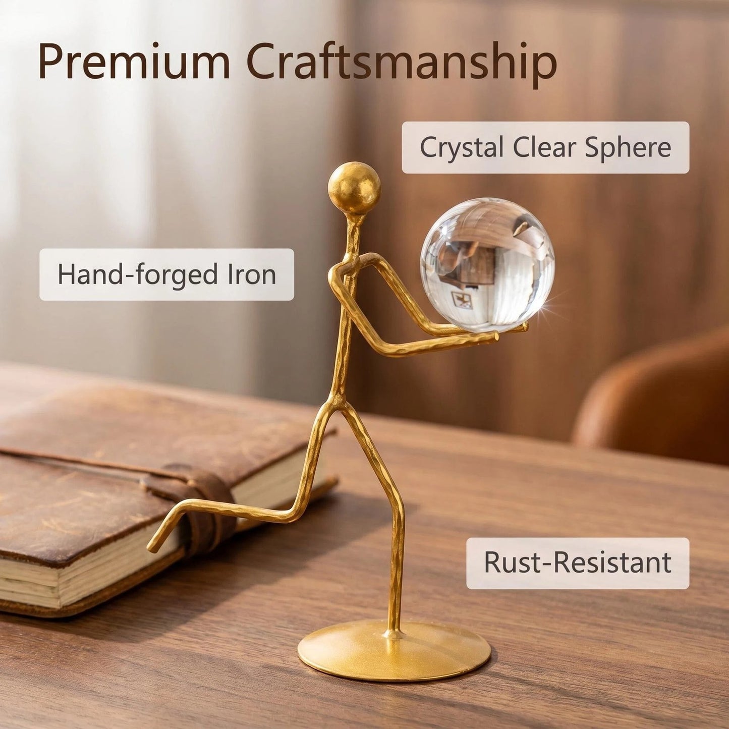 Gold Metal Athlete Crystal Ball Table Decor alternate product view
