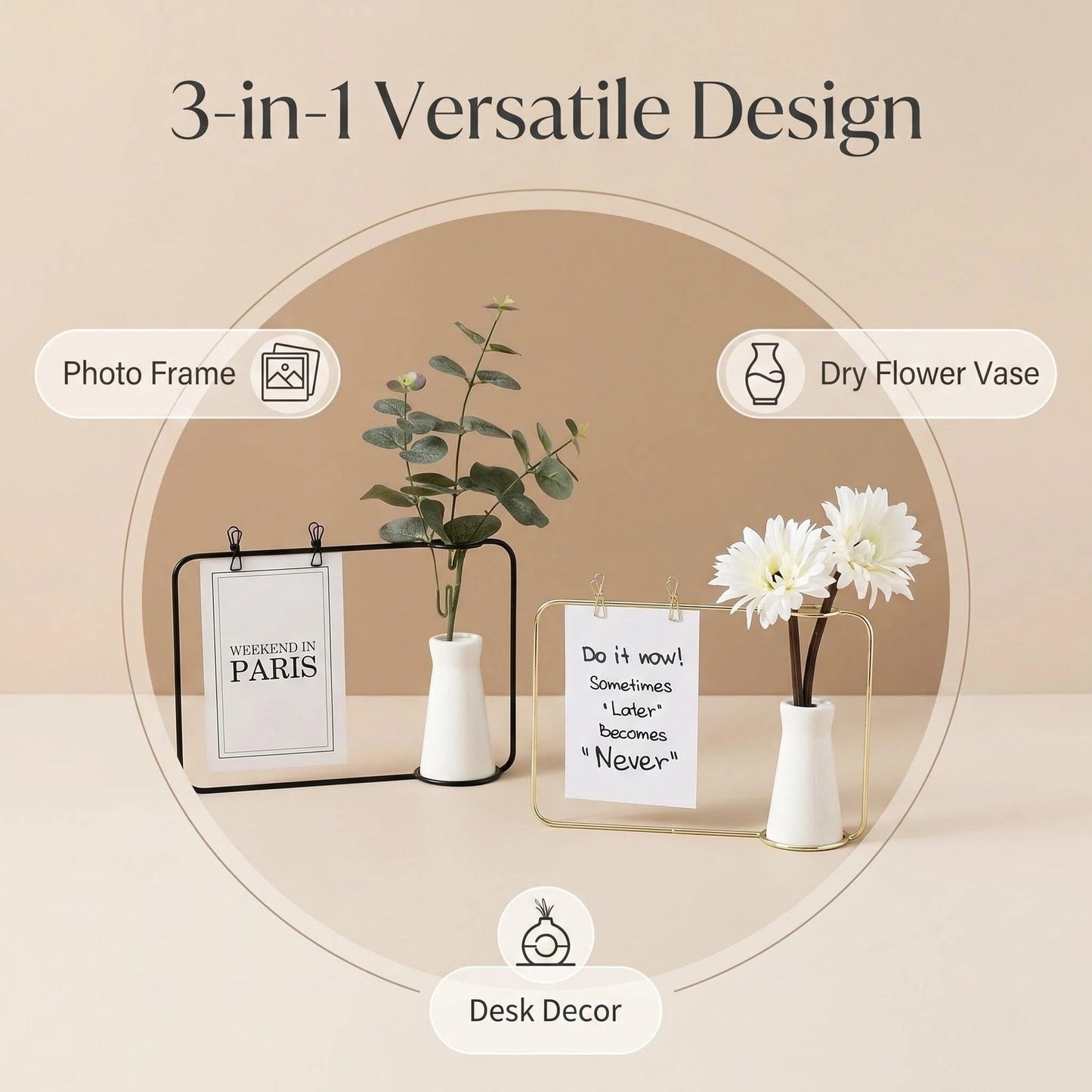 Metal Photo Holder with Ceramic Vase alternate product view