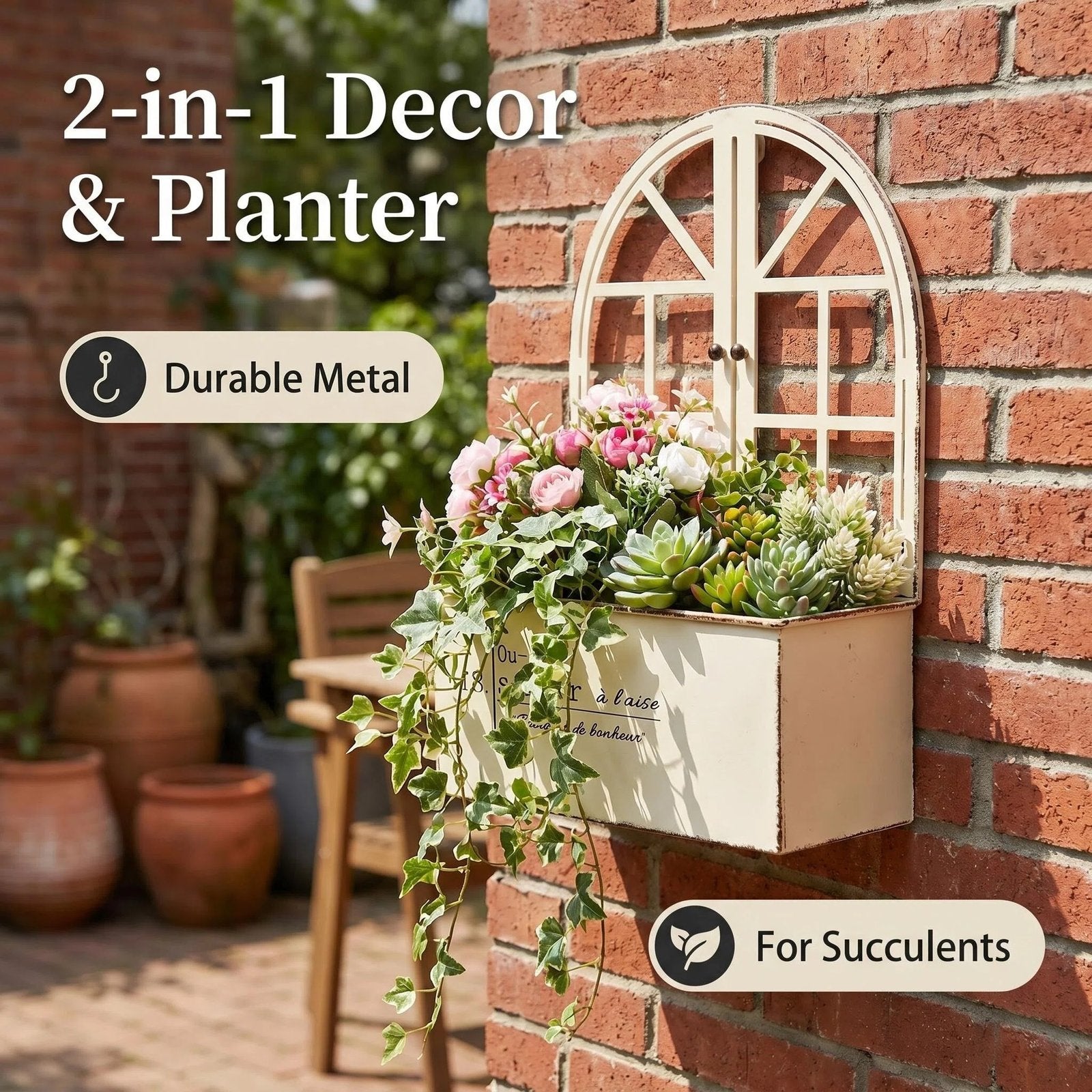 House-Shaped Metal Wall Planter alternate product view