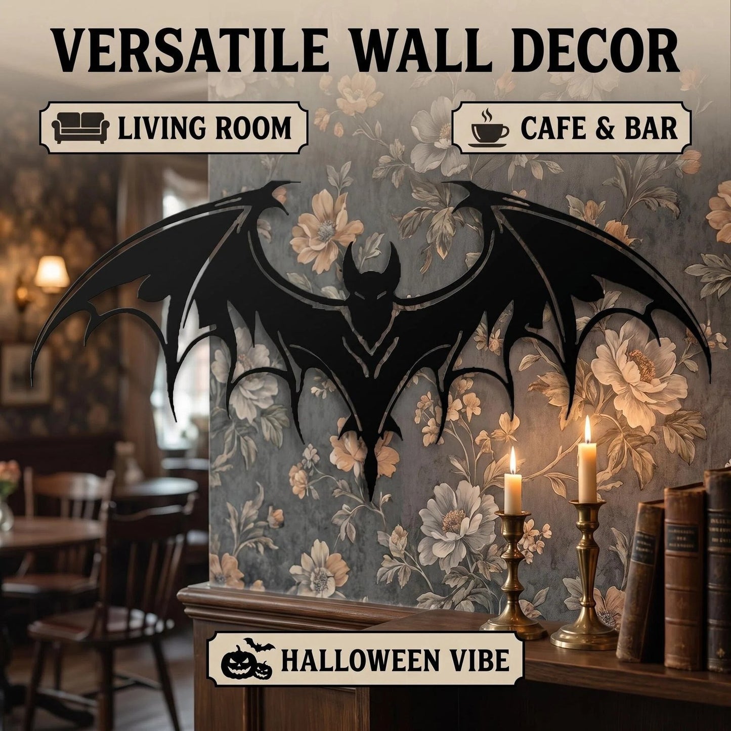 Gothic Metal Bat Halloween Wall Art product detail view