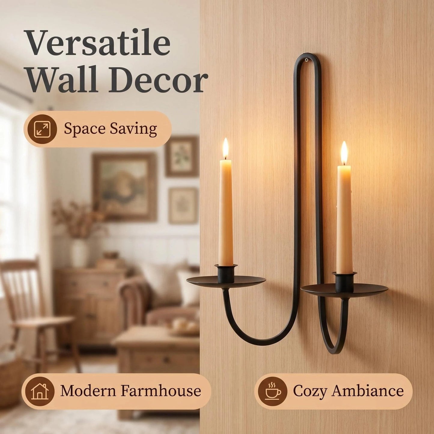 Modern Black Iron Wall Candle Holder product detail view