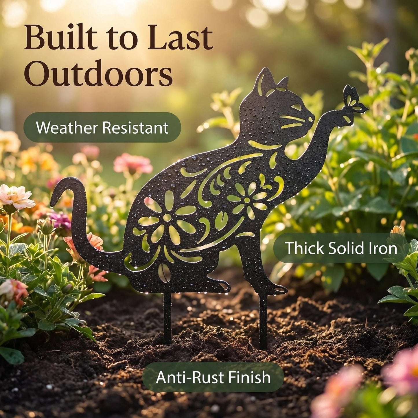 Floral Cat & Butterfly Metal Garden Stake alternate product view
