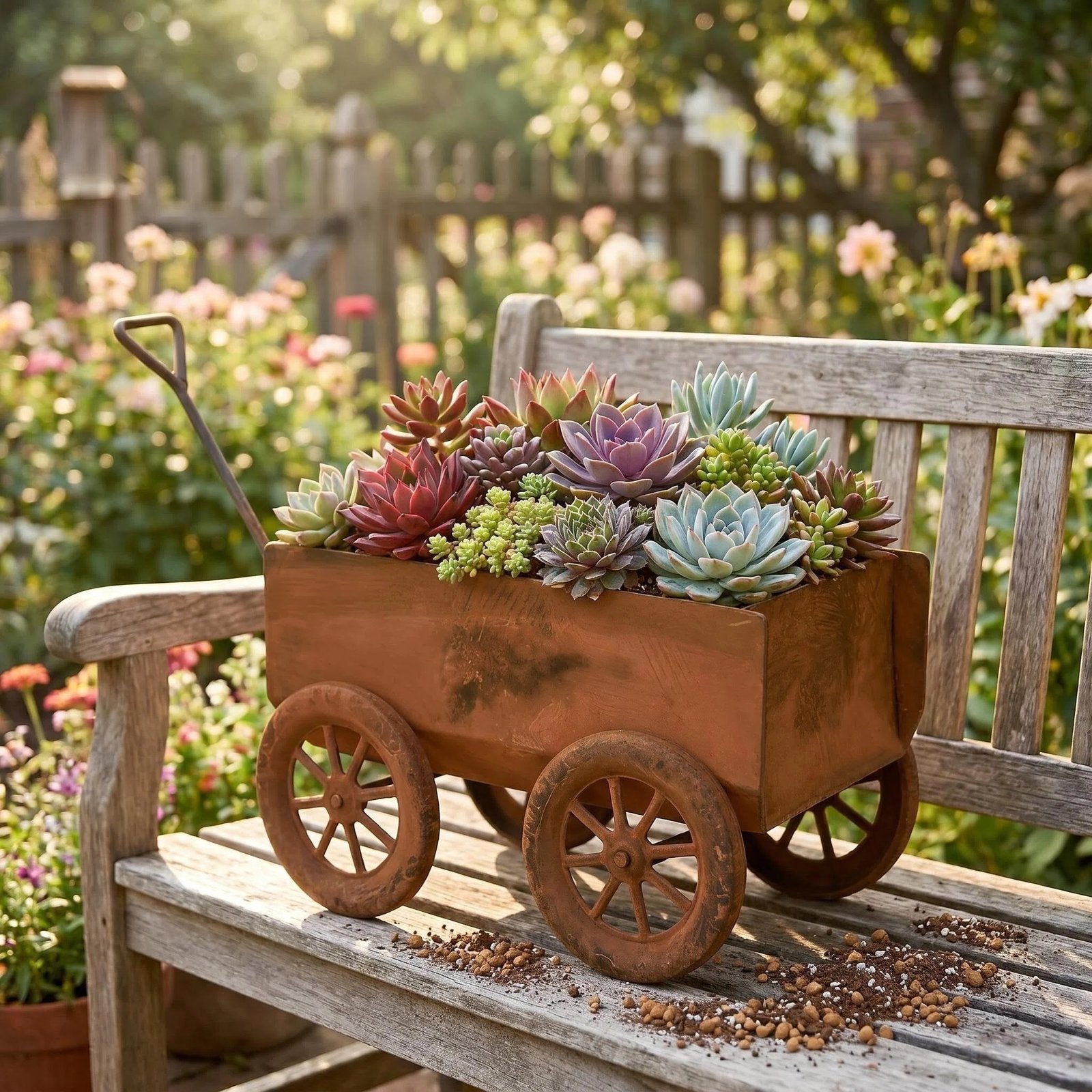 Rustic Metal Wheelbarrow Planter alternate product view