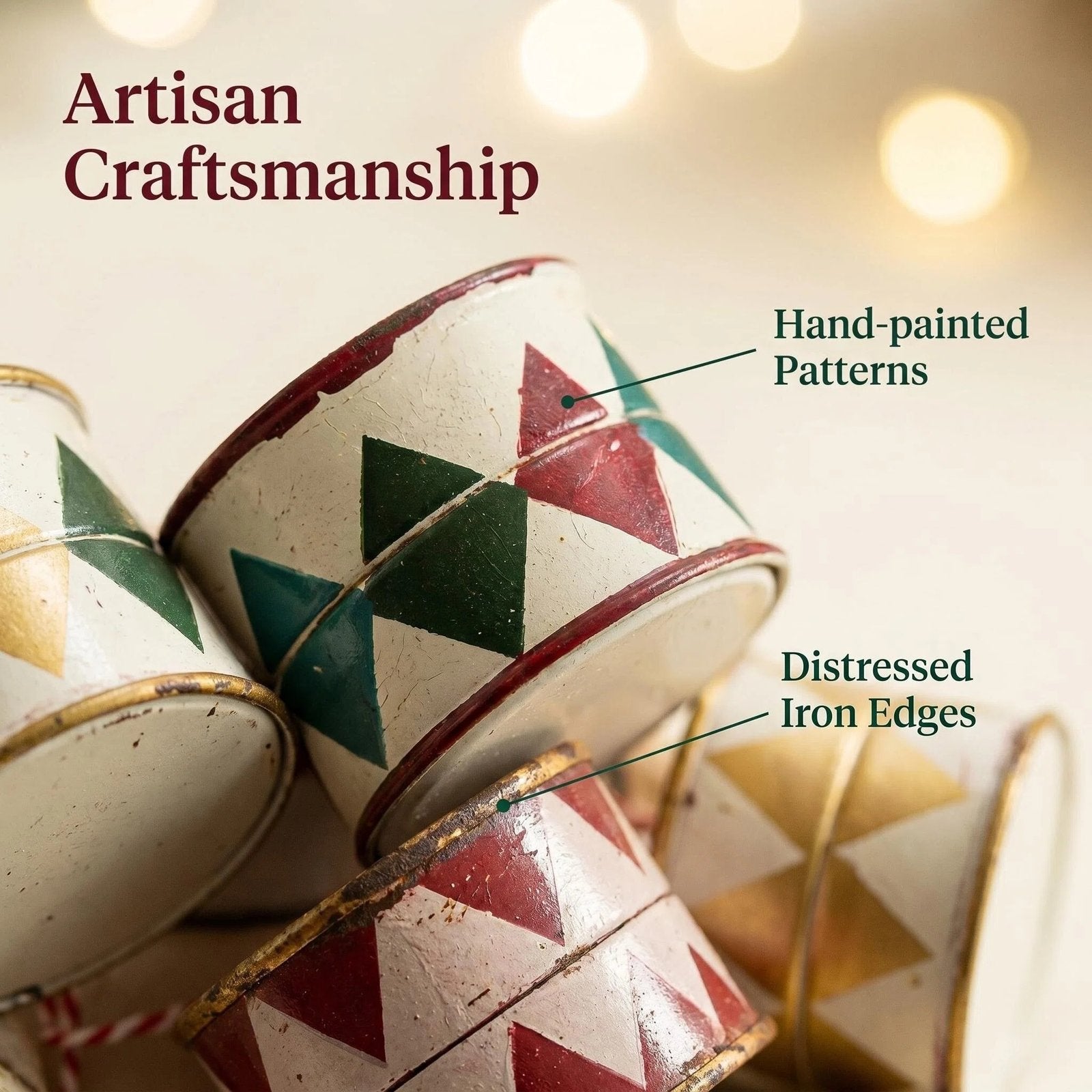 Vintage Metal Drum Christmas Ornament product detail view