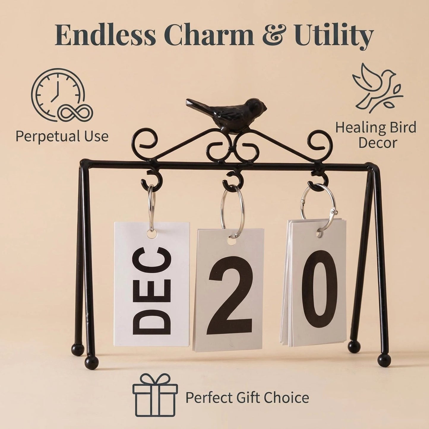 Nordic Metal Bird Perpetual Desk Calendar product detail view