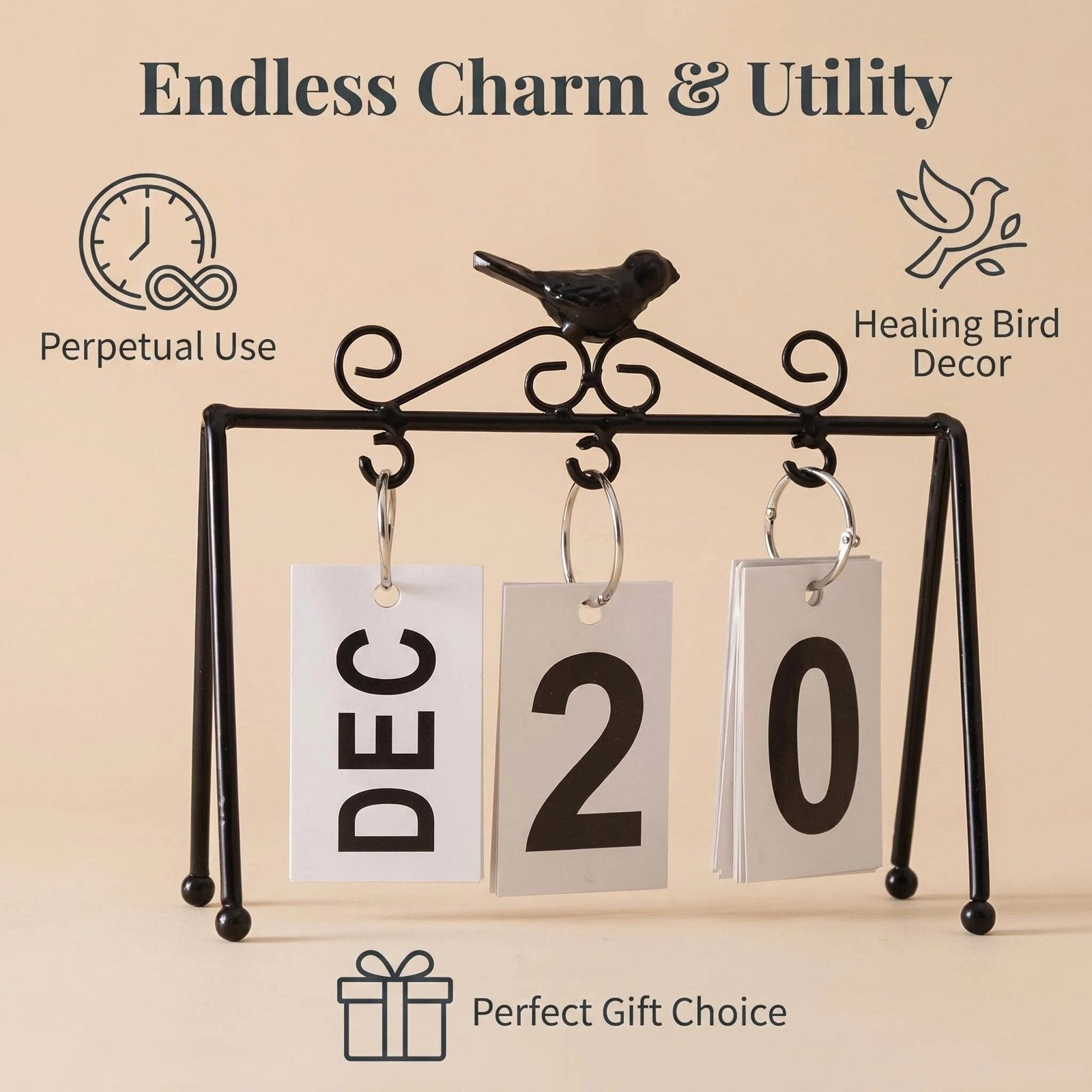 Nordic Metal Bird Perpetual Desk Calendar product detail view