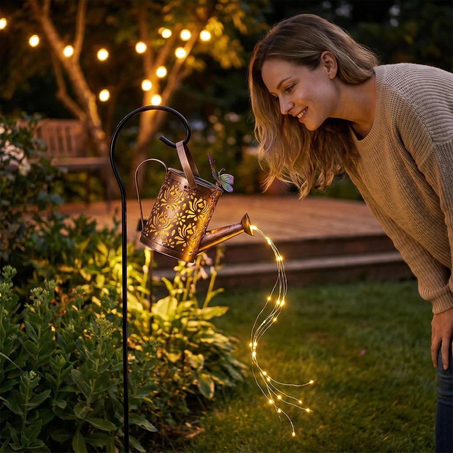Solar Metal Watering Can Garden Light product detail view