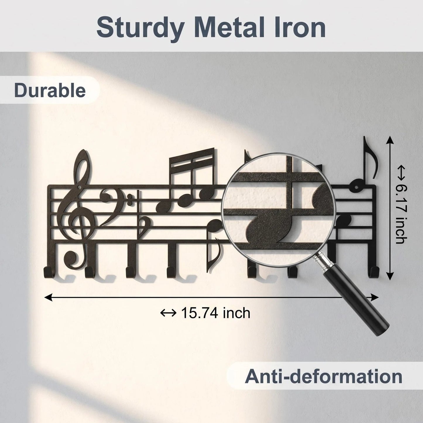 Musical Note Metal Wall Hook Rack product detail view