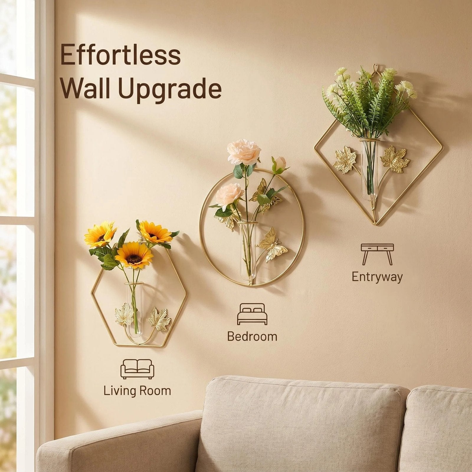 Gold Geometric Metal Wall Vase alternate product view