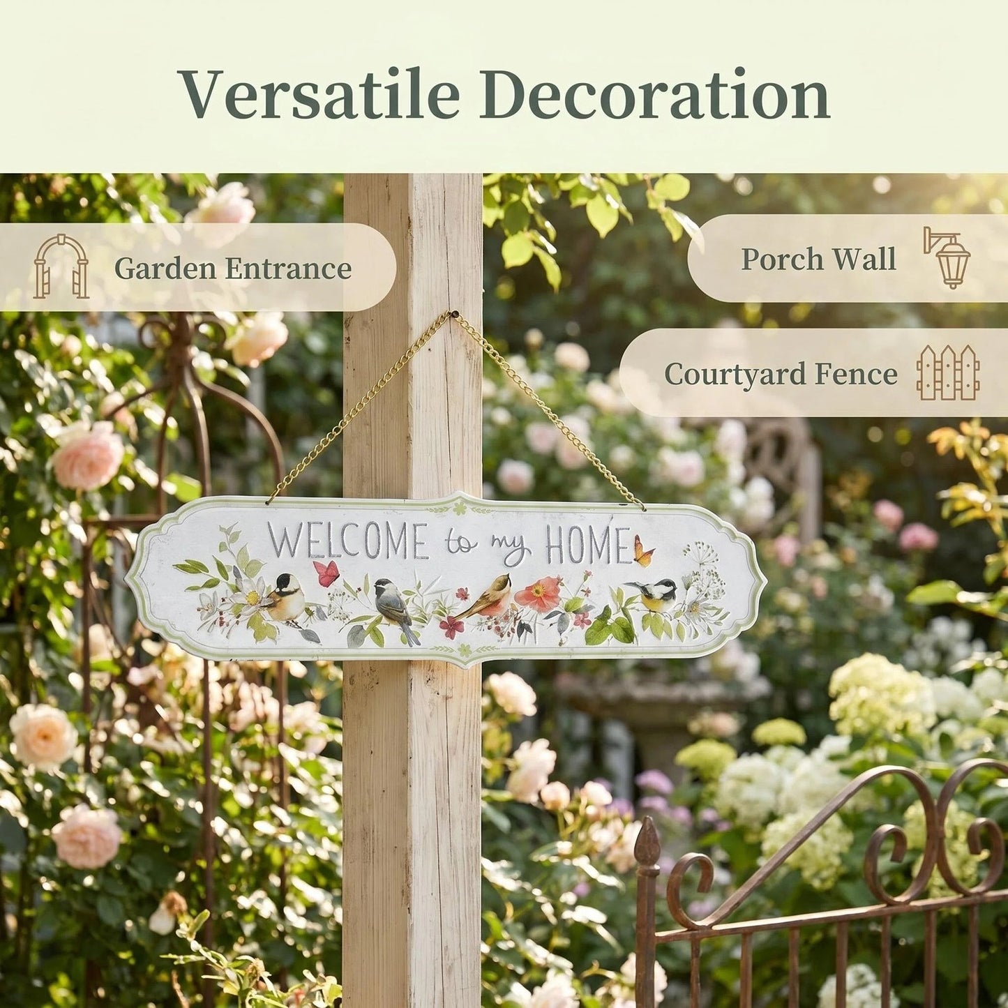 Metal Garden Welcome Hanging Sign product detail view