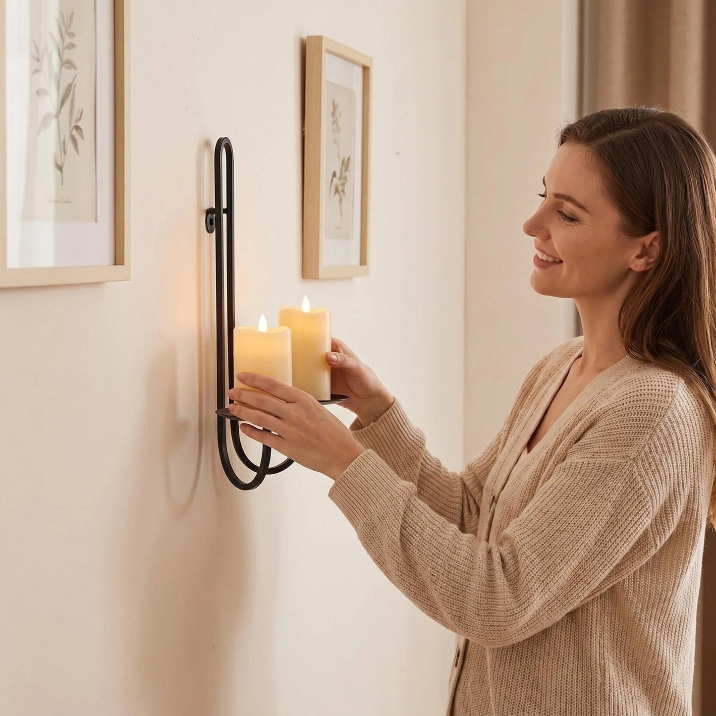 Modern Black Iron Wall Candle Holder additional product view