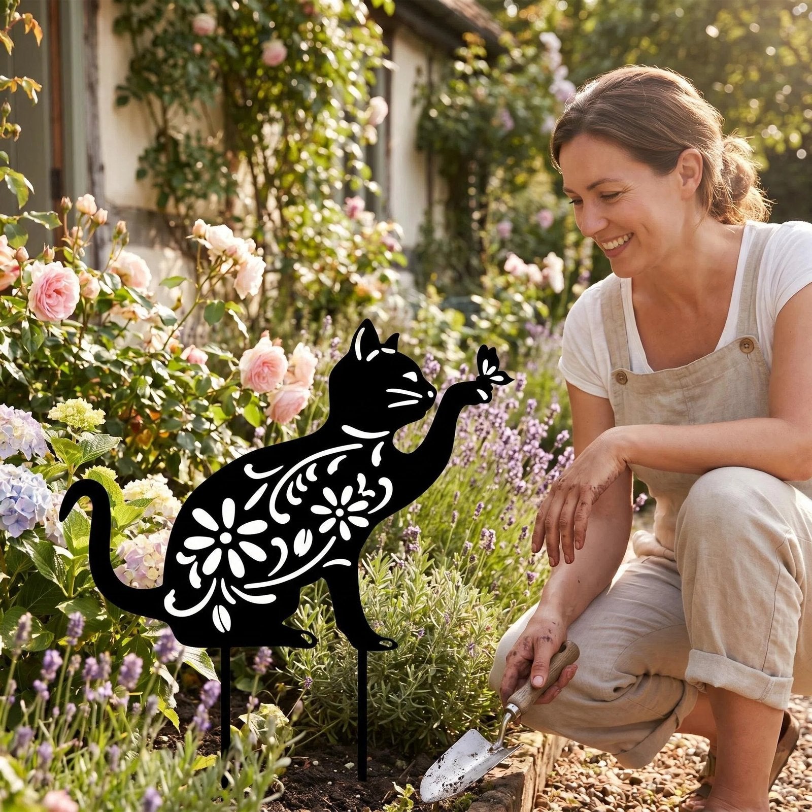 Floral Cat & Butterfly Metal Garden Stake additional product view
