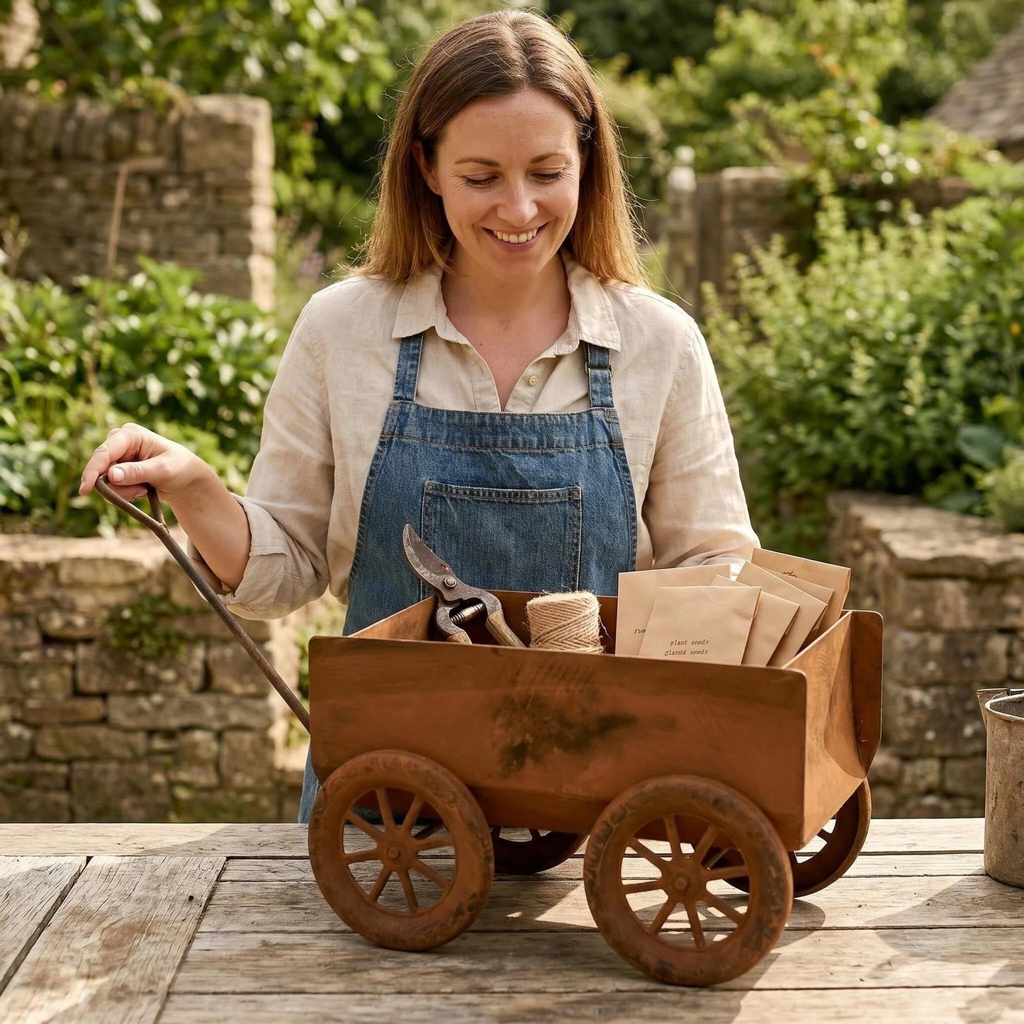 Rustic Metal Wheelbarrow Planter product detail view