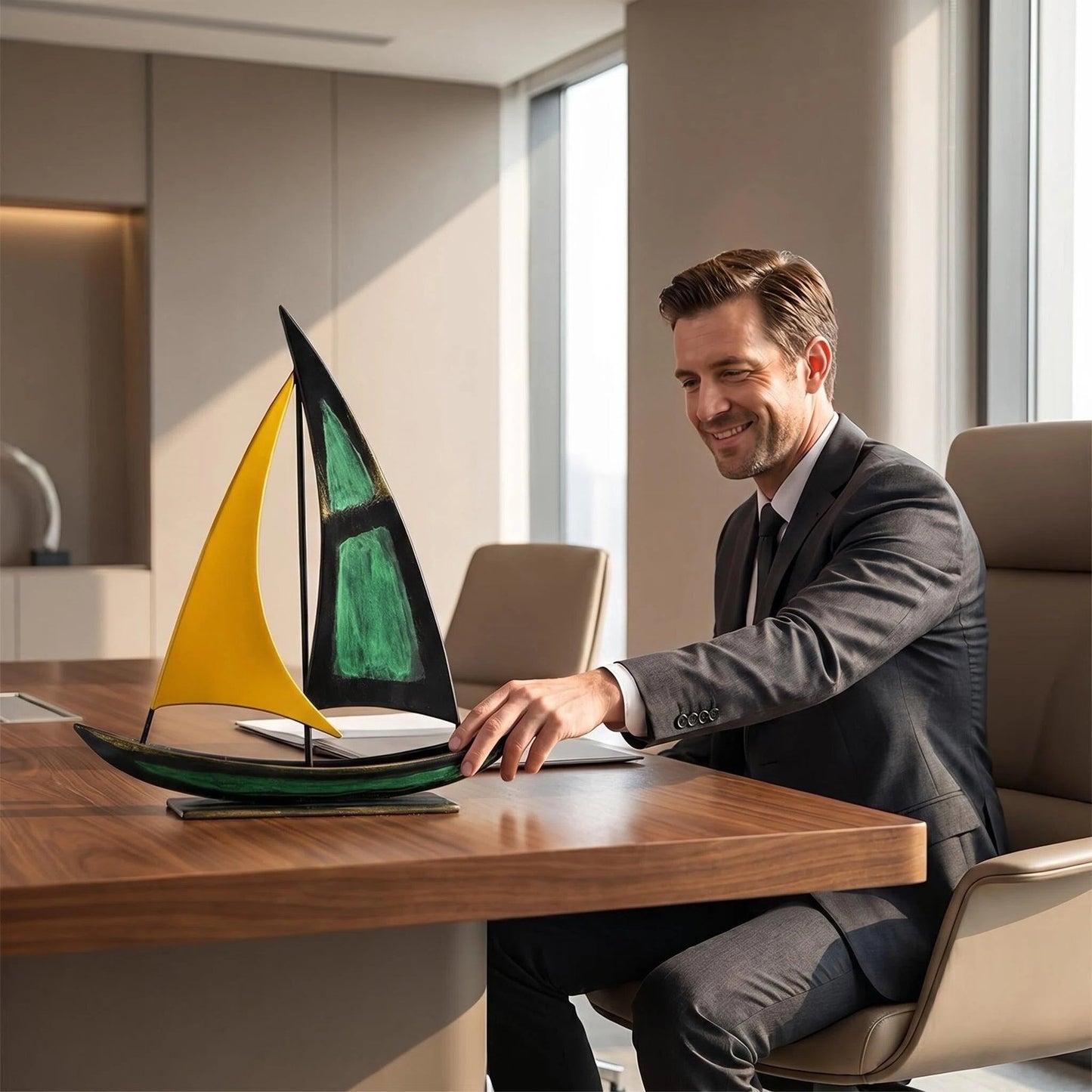 Modern Metal Sailboat Sculpture additional product view