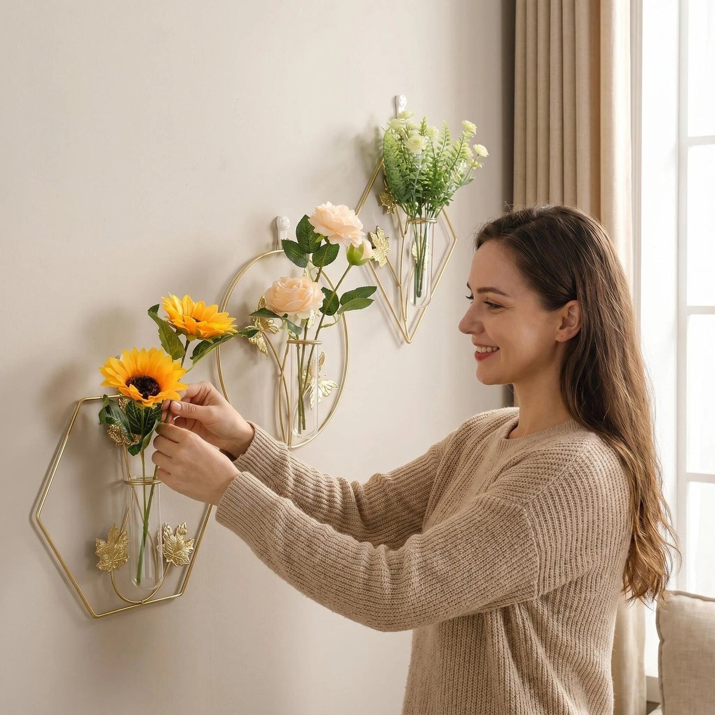 Gold Geometric Metal Wall Vase additional product view