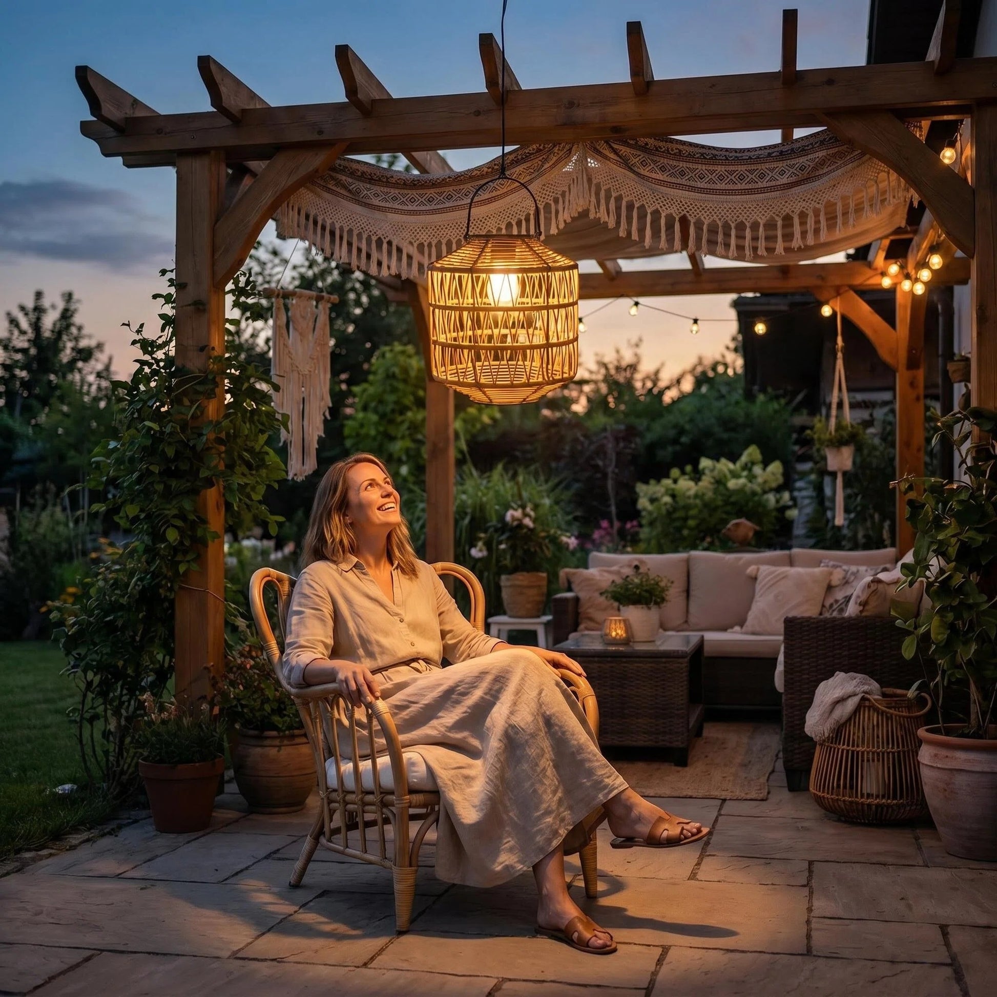 Solar Woven Rattan Lantern