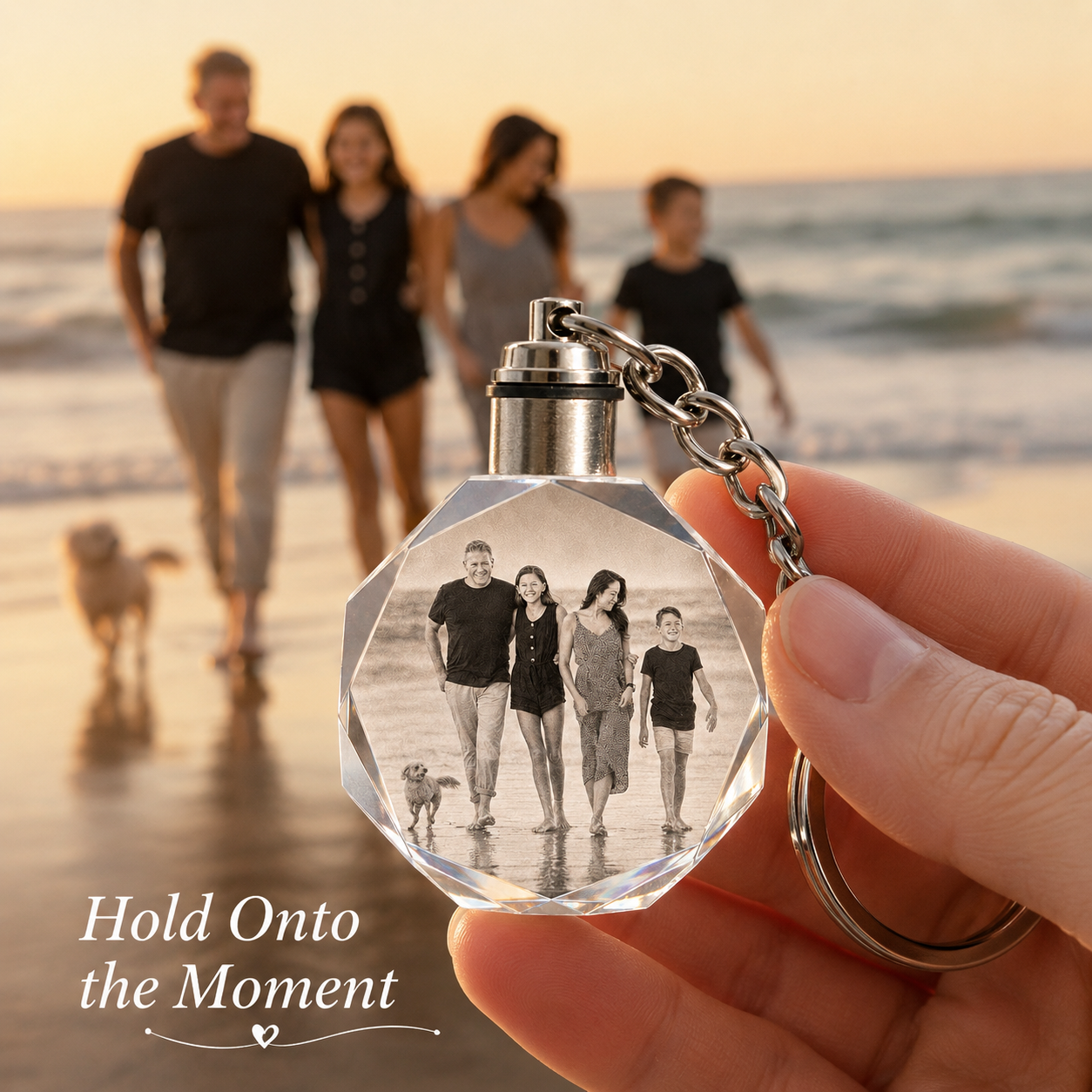 Personalized Octagon Crystal Keychain with Custom Photo or Logo