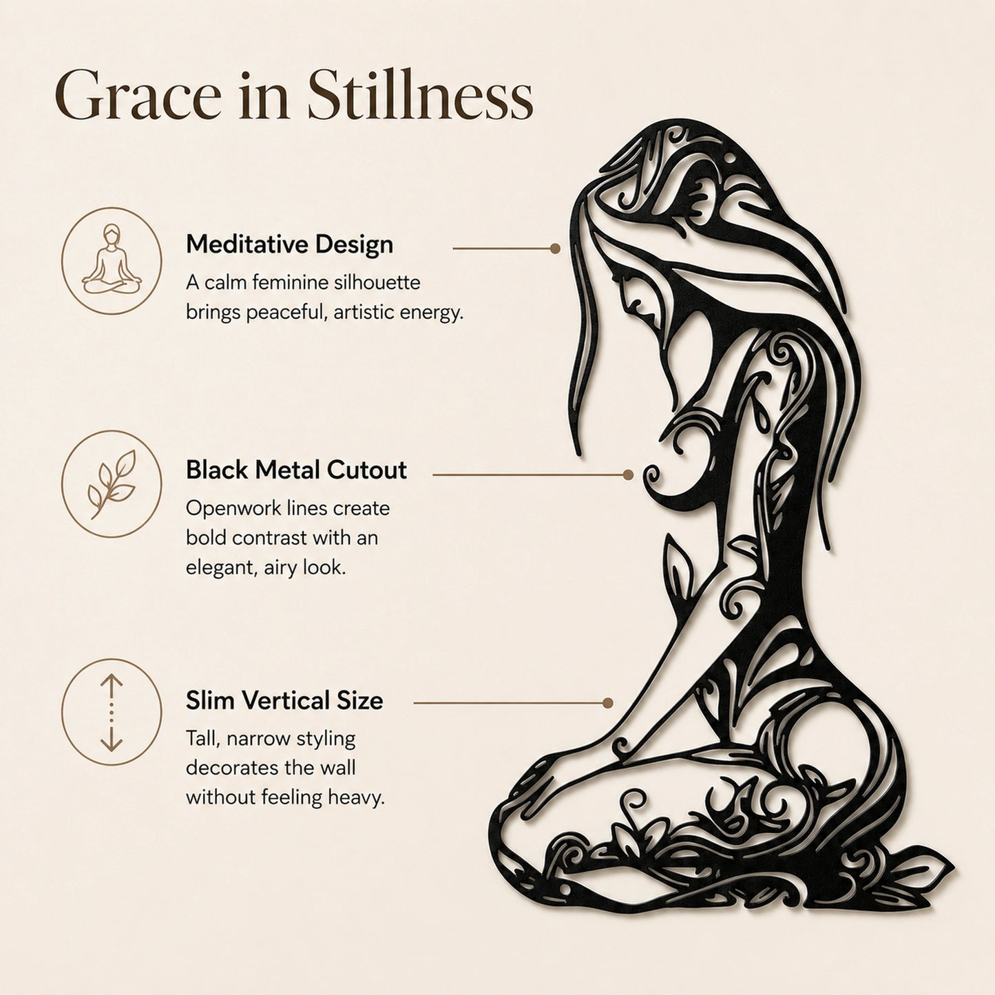 Yoga Woman Metal Wall Art for Studio and Living Room