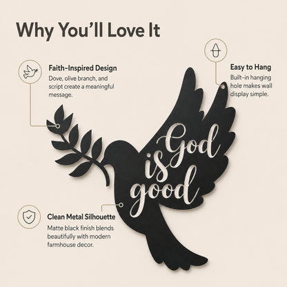 God Is Good Dove Metal Wall Art for Living Room