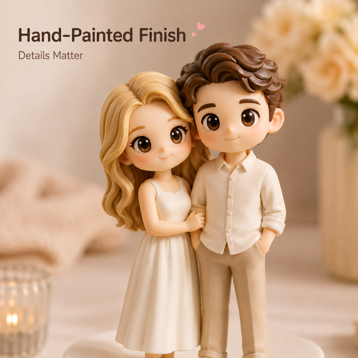 Custom 3D Printed Chibi Couple Figurine from Photo with Base